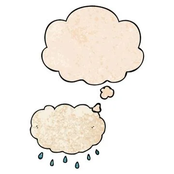 Cartoon rain cloud and thought bubble in grunge texture pattern style Illustrazione stock