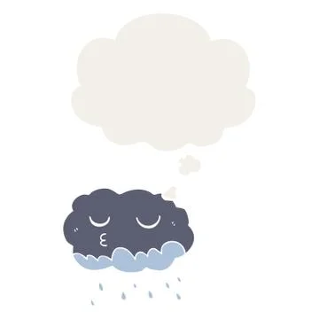 Cartoon rain cloud and thought bubble in retro style 스톡 일러스트