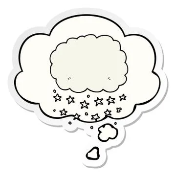 Cartoon rain cloud and thought bubble as a printed sticker Stock Illustration