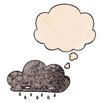 Cartoon rain cloud and thought bubble in grunge texture pattern style Stock Illustration