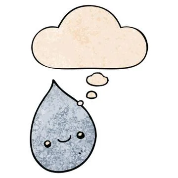 Cartoon raindrop and thought bubble in grunge texture pattern style Stock Illustration
