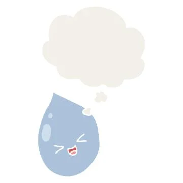 Cartoon raindrop and thought bubble in retro style Stock Illustration