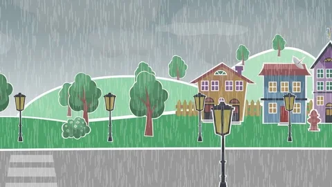 Cartoon raining in the street 스톡 동영상 83874502