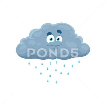 Cartoon rainy cloud weather character with rain: Royalty Free