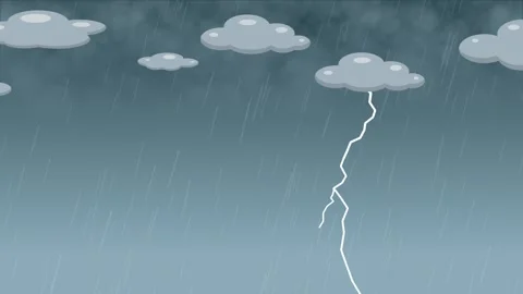 Cartoon Rainy Sky With Lightning Changing To Sunny Bright Sky 4k Animation Stock Footage 240846172