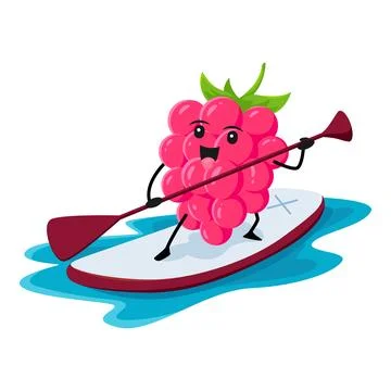Cartoon raspberry character float on supboard Stock Illustration