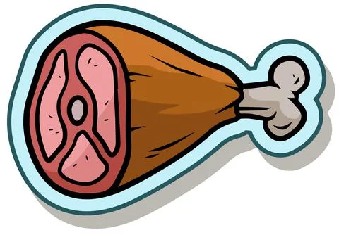 Cartoon raw ham meat vector sticker icon Illustrazione stock