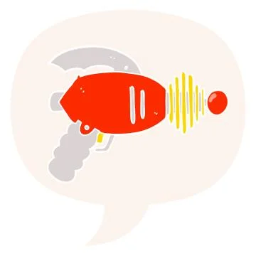 Cartoon ray gun and speech bubble in retro style Stockillustratie