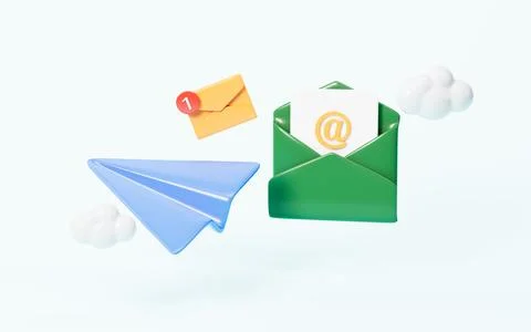 Cartoon read mail, open mail, 3d rendering. Stock Illustration
