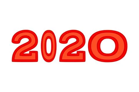 Cartoon red 2020 different width characters Stock Illustration