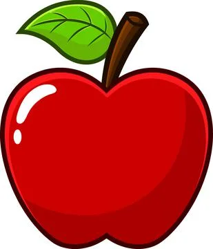 Cartoon Red Apple Fruit With A Leaf 스톡 일러스트