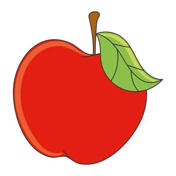 Cartoon red apple with green leaf simple style Vector Stock Illustration