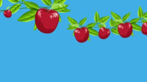 Cartoon Red Apples Growing From Branches in a Zoom Out Shot Stock Footage 67726461