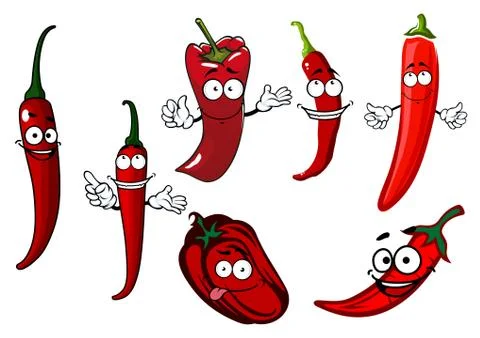 Cartoon red chilli and bell peppers vegetables Stock Illustration