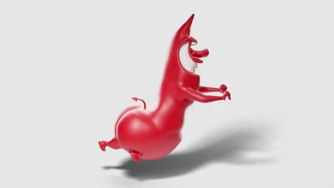 Cartoon Red Devil Character Pushing Something Heavy Right Side View 스톡 동영상 346205667