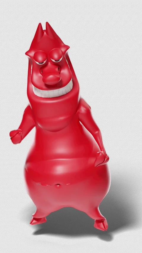 Cartoon Red Devil Front View Dancing Loop Alpha Channel Stock Footage 345812179