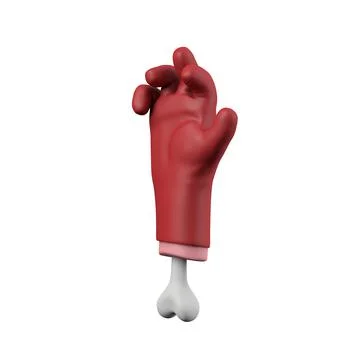 Cartoon red devil halloween chopped off hand with bone. 3D Rendering Stock Illustration