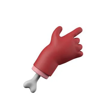 Cartoon red devil halloween pointing chopped off hand with bone. 3D Rendering Stock Illustration
