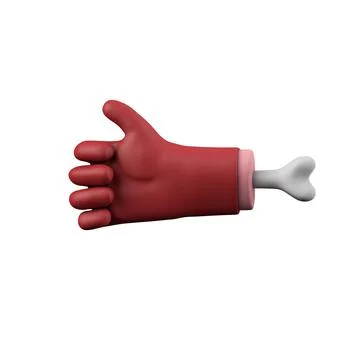Cartoon red devil halloween thumbs up chopped off hand with bone. 3D Rendering Stock Illustration