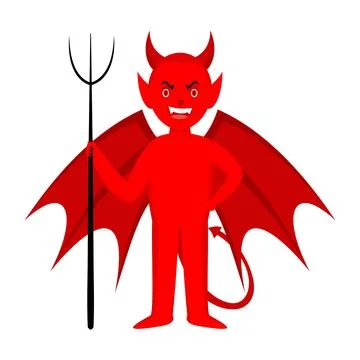 Cartoon Red Devil Holding Trident on White Background. Stockillustratie