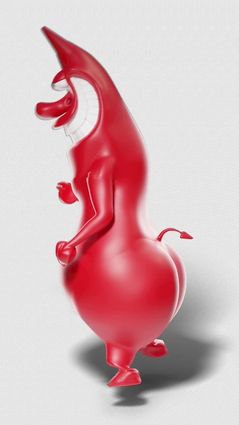 Cartoon Red Devil Left Profile Dancing Loop Alpha Channel Stock Footage 345812381