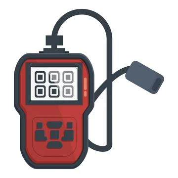 Cartoon of a red digital multimeter with test lead, isolated on white background Stock Illustration
