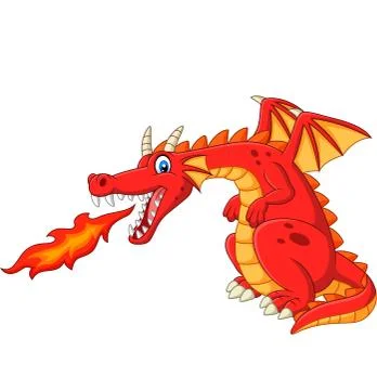 Cartoon red dragon spitting fire Stock Illustration