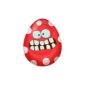 Cartoon red easter egg characters withh dots isolated on white background. Red Stock Illustration