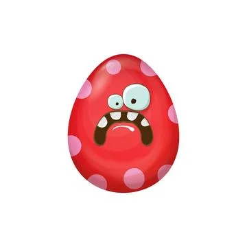 Cartoon red easter egg characters withh dots isolated on white background. Red Stock Illustration
