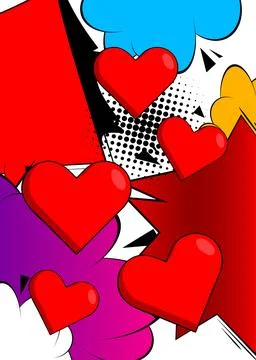 Cartoon Red Heart, comic book holiday. Retro vector comics pop art design. Stock Illustration
