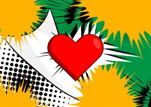 Cartoon Red Heart, comic book holiday. Retro vector comics pop art design. Stock Illustration