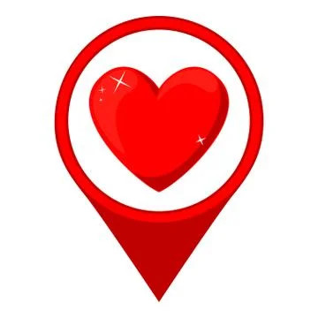 Cartoon red heart map pointer Stock Illustration