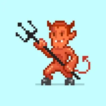 Cartoon red horned devil with trident Stock Illustration