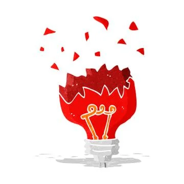 Cartoon red light bulb exploding Stock Illustration