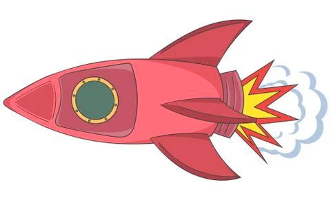 Cartoon red rocket. Vector illustration. Isolated on a white background. Illustrazione stock