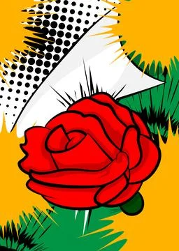 Cartoon Red Rose, comic book Flower. Retro vector comics pop art design. イラスト素材