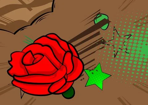 Cartoon Red Rose, comic book Holiday. Retro vector comics pop art design. 스톡 일러스트