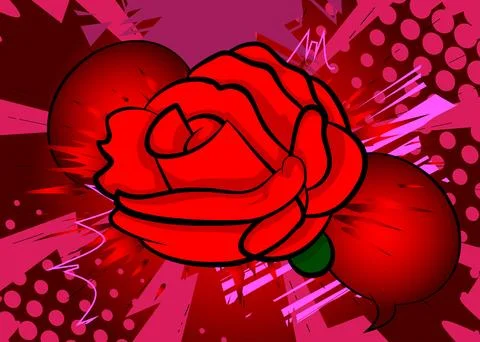 Cartoon Red Rose, comic book Holiday. Retro vector comics pop art design. 스톡 일러스트