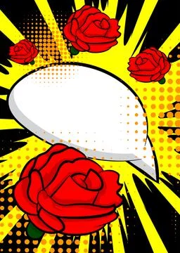 Cartoon Red Rose, comic book Holiday. Retro vector comics pop art design. 스톡 일러스트