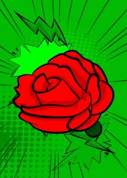 Cartoon Red Rose, comic book Holiday. Retro vector comics pop art design. Stock Illustration