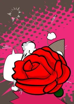 Cartoon Red Rose, comic book Holiday. Retro vector comics pop art design. 스톡 일러스트