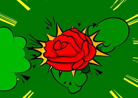 Cartoon Red Rose, comic book Holiday. Retro vector comics pop art design. イラスト素材