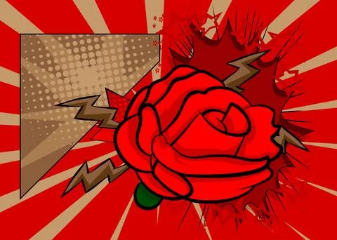 Cartoon Red Rose, comic book Holiday. Retro vector comics pop art design. 스톡 일러스트