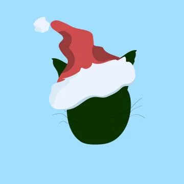 Cartoon red Santa hat on cat isolated on white transparent background. Concep Stock Illustration