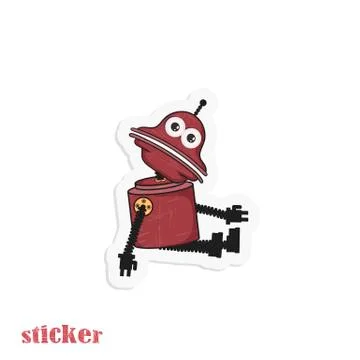 Cartoon red sitting robot in retro style. Vector illustration in the form of  Stock-Illustration