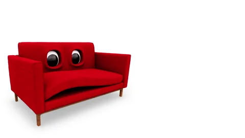 Cartoon Red Sofa Talking Looped White Background Stock Footage 232131931