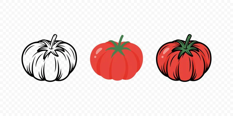 Cartoon Red Tomato Set, Vector Illustration. Red Tomato Isolated. Fresh Veg.. Stock Illustration