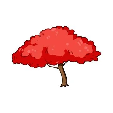 Cartoon red tree standing on white background Stock Illustration