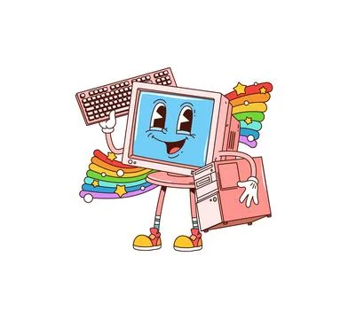 Cartoon retro groovy computer character Stock Illustration