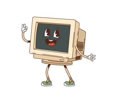 Cartoon retro groovy computer display character Illustrazione stock